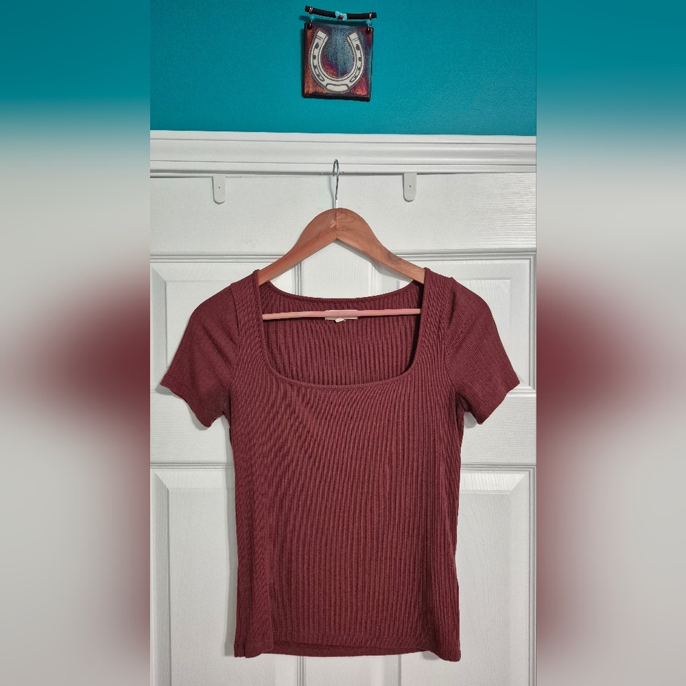 Madewell Burgundy Ribbed Square Neck Top
